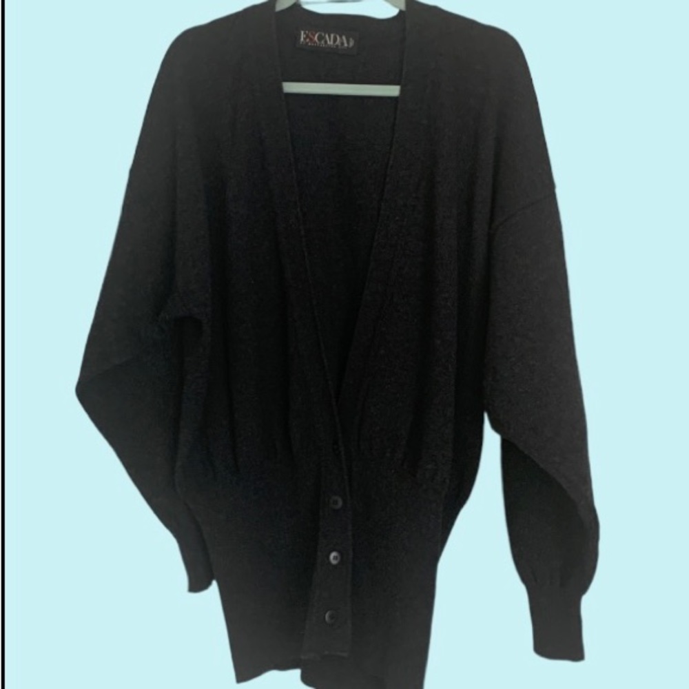 Escada size 42 gray wool cardigan with cinched waist made in Italy vinta…